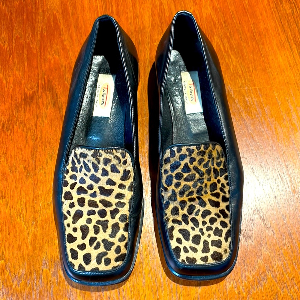 Talbots vintage loafers animal print cheetah print leather fur size 6